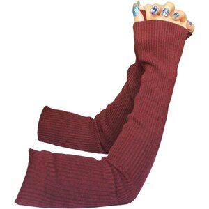 Women's 13-Wine Red Winter Warmers Wool Knit Fingerless Long Arm Sleeves Gloves